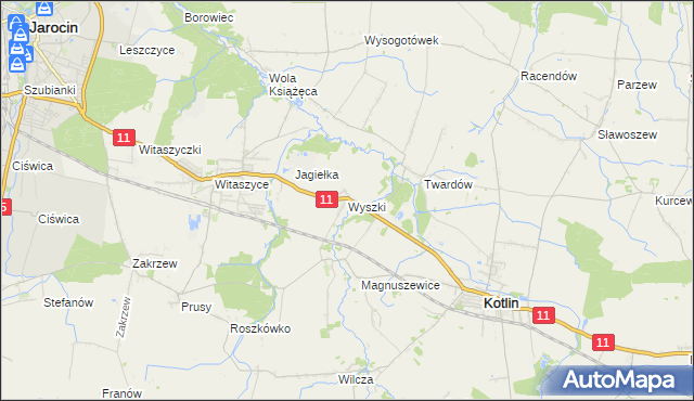 mapa Wyszki gmina Kotlin, Wyszki gmina Kotlin na mapie Targeo