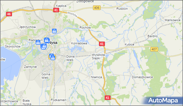 mapa Wyszków Śląski, Wyszków Śląski na mapie Targeo