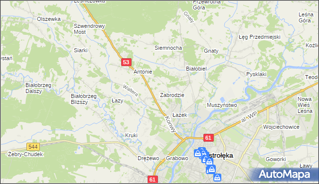 mapa Zabrodzie gmina Olszewo-Borki, Zabrodzie gmina Olszewo-Borki na mapie Targeo