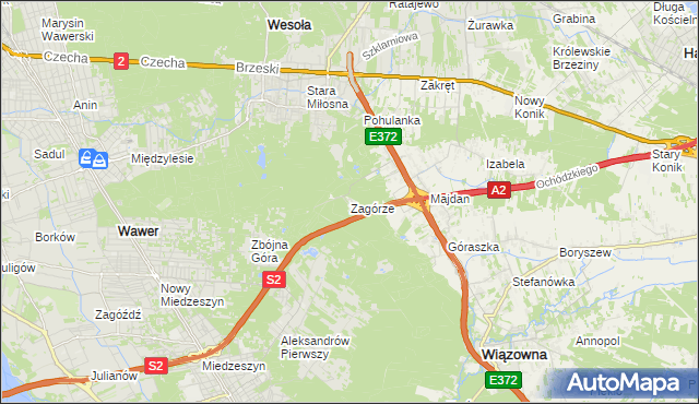 mapa Zagórze gmina Wiązowna, Zagórze gmina Wiązowna na mapie Targeo