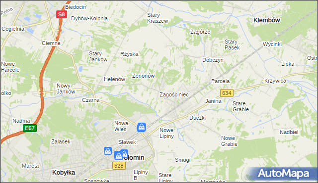 mapa Zagościniec gmina Wołomin, Zagościniec gmina Wołomin na mapie Targeo