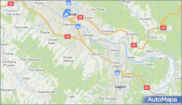 mapa Zahutyń, Zahutyń na mapie Targeo