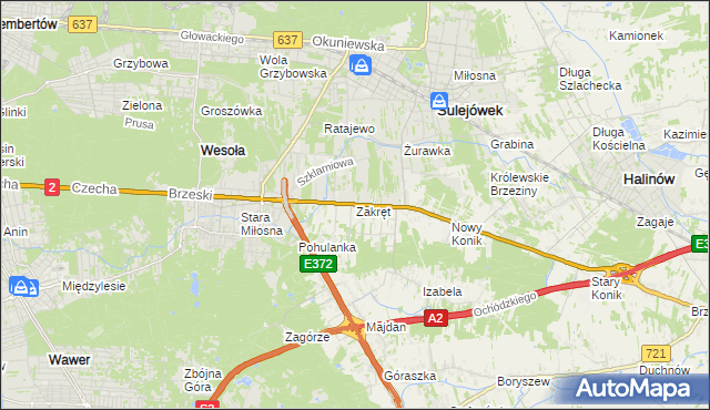 mapa Zakręt gmina Wiązowna, Zakręt gmina Wiązowna na mapie Targeo