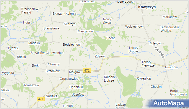 mapa Żdżary gmina Kawęczyn, Żdżary gmina Kawęczyn na mapie Targeo