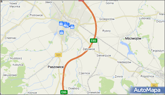 mapa Zębowice gmina Paszowice, Zębowice gmina Paszowice na mapie Targeo