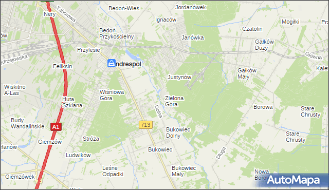 mapa Zielona Góra gmina Koluszki, Zielona Góra gmina Koluszki na mapie Targeo