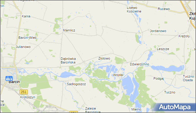 mapa Złotowo gmina Barcin, Złotowo gmina Barcin na mapie Targeo