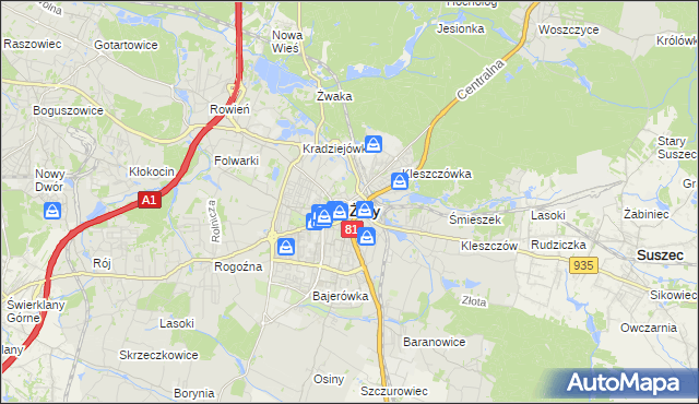 mapa Żor, Żory na mapie Targeo