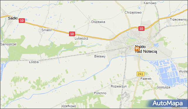 mapa Bielawy gmina Nakło nad Notecią, Bielawy gmina Nakło nad Notecią na mapie Targeo