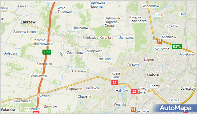 mapa Bielicha, Bielicha na mapie Targeo