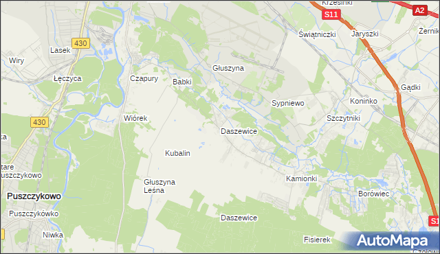 mapa Daszewice gmina Mosina, Daszewice gmina Mosina na mapie Targeo