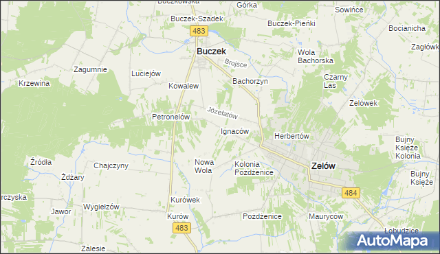 mapa Ignaców gmina Zelów, Ignaców gmina Zelów na mapie Targeo