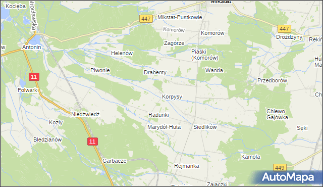 mapa Korpysy, Korpysy na mapie Targeo