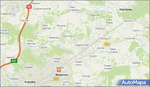 mapa Zagościniec gmina Wołomin, Zagościniec gmina Wołomin na mapie Targeo