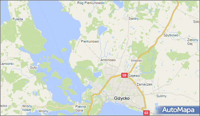 mapa Antonowo gmina Giżycko, Antonowo gmina Giżycko na mapie Targeo