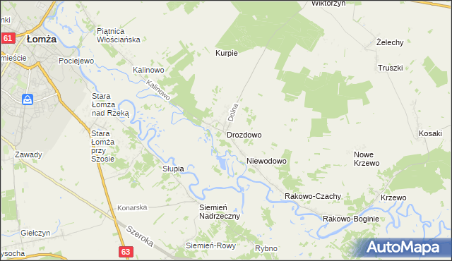 mapa Drozdowo gmina Piątnica, Drozdowo gmina Piątnica na mapie Targeo