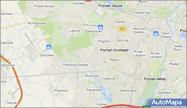 mapa Grunwald gmina Poznań, Grunwald gmina Poznań na mapie Targeo