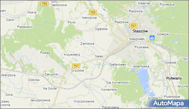 mapa Sielec gmina Staszów, Sielec gmina Staszów na mapie Targeo