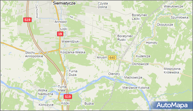 mapa Anusin gmina Siemiatycze, Anusin gmina Siemiatycze na mapie Targeo
