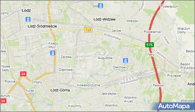 mapa Augustów gmina Łódź, Augustów gmina Łódź na mapie Targeo