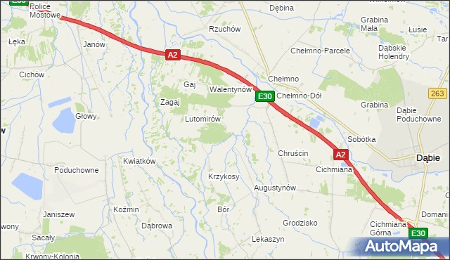 mapa Bród gmina Dąbie, Bród gmina Dąbie na mapie Targeo