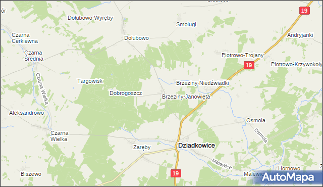 mapa Brzeziny-Janowięta, Brzeziny-Janowięta na mapie Targeo