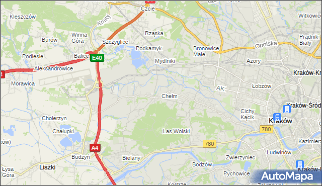 mapa Chełm gmina Kraków, Chełm gmina Kraków na mapie Targeo