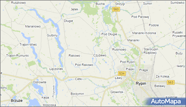 mapa Czyżewo gmina Rypin, Czyżewo gmina Rypin na mapie Targeo