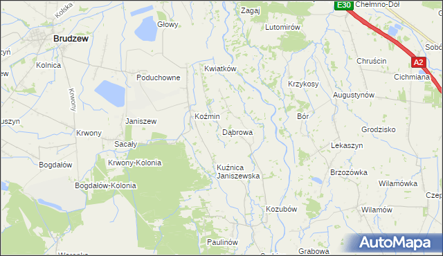 mapa Dąbrowa gmina Brudzew, Dąbrowa gmina Brudzew na mapie Targeo