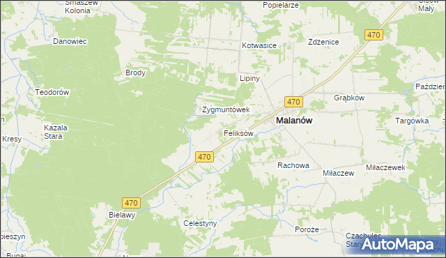 mapa Feliksów gmina Malanów, Feliksów gmina Malanów na mapie Targeo
