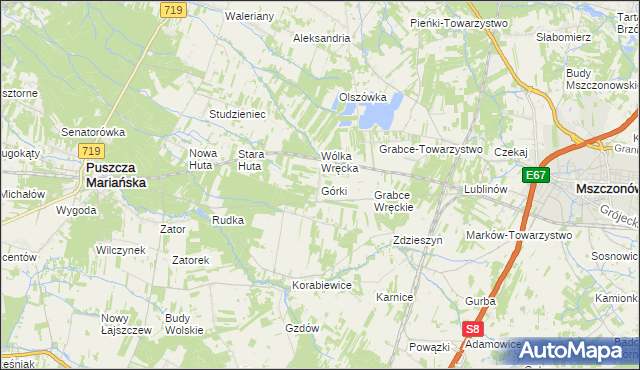 mapa Górki gmina Puszcza Mariańska, Górki gmina Puszcza Mariańska na mapie Targeo