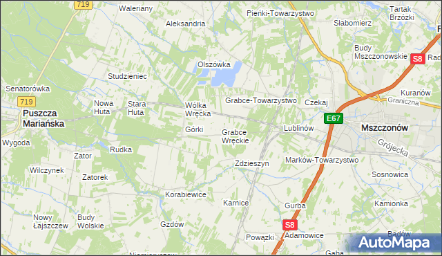 mapa Grabce Wręckie, Grabce Wręckie na mapie Targeo