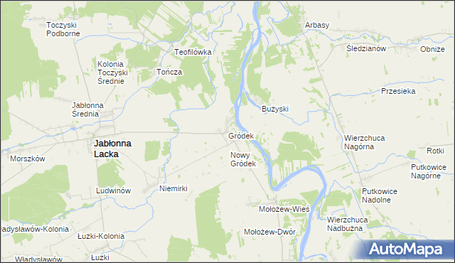 mapa Gródek gmina Jabłonna Lacka, Gródek gmina Jabłonna Lacka na mapie Targeo