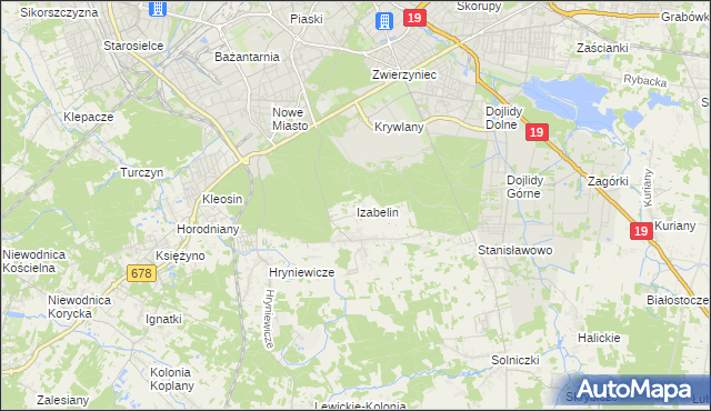 mapa Izabelin gmina Juchnowiec Kościelny, Izabelin gmina Juchnowiec Kościelny na mapie Targeo