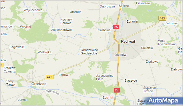 mapa Jaroszewice Rychwalskie, Jaroszewice Rychwalskie na mapie Targeo