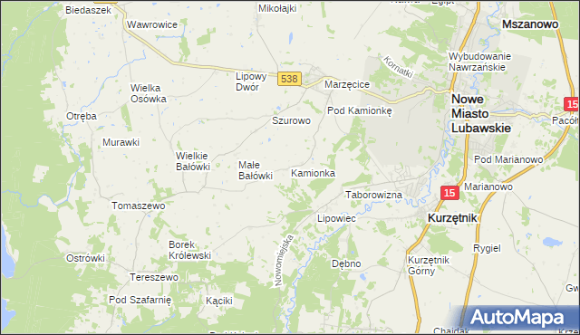 mapa Kamionka gmina Kurzętnik, Kamionka gmina Kurzętnik na mapie Targeo