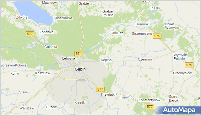 mapa Kępina gmina Gąbin, Kępina gmina Gąbin na mapie Targeo