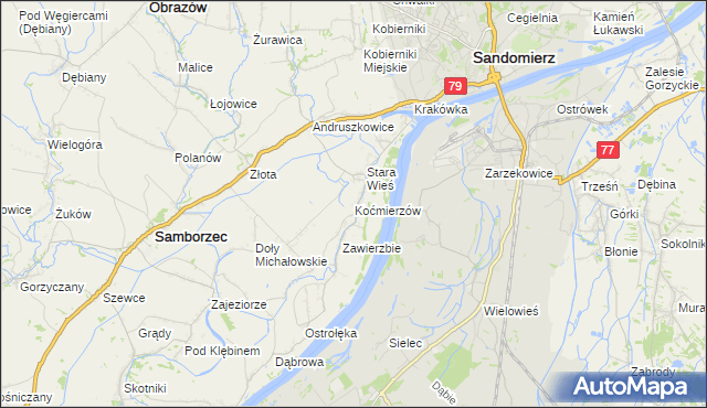 mapa Koćmierzów, Koćmierzów na mapie Targeo