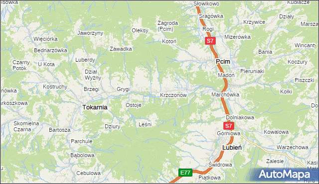 mapa Krzczonów gmina Tokarnia, Krzczonów gmina Tokarnia na mapie Targeo