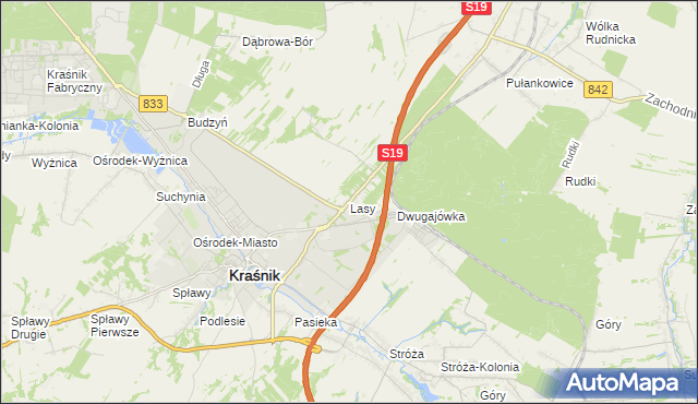 mapa Lasy gmina Kraśnik, Lasy gmina Kraśnik na mapie Targeo