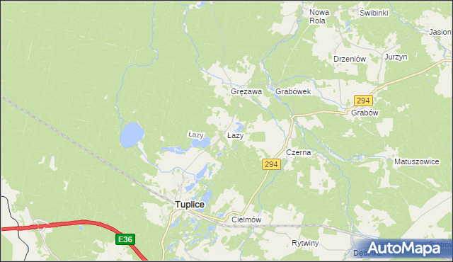 mapa Łazy gmina Tuplice, Łazy gmina Tuplice na mapie Targeo