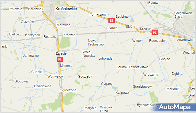 mapa Luboradz gmina Krośniewice, Luboradz gmina Krośniewice na mapie Targeo