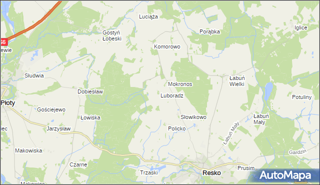 mapa Luboradz gmina Resko, Luboradz gmina Resko na mapie Targeo