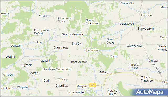 mapa Marcjanów gmina Kawęczyn, Marcjanów gmina Kawęczyn na mapie Targeo