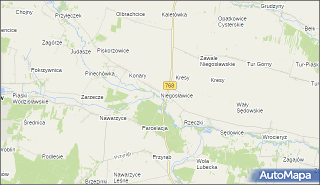 mapa Niegosławice gmina Wodzisław, Niegosławice gmina Wodzisław na mapie Targeo