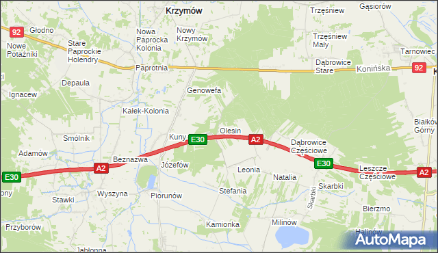 mapa Olesin gmina Władysławów, Olesin gmina Władysławów na mapie Targeo