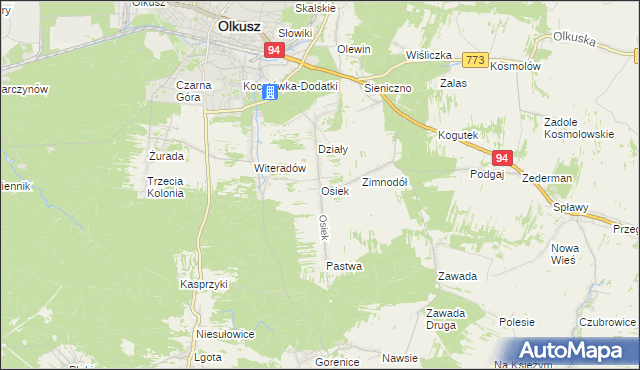 mapa Osiek gmina Olkusz, Osiek gmina Olkusz na mapie Targeo