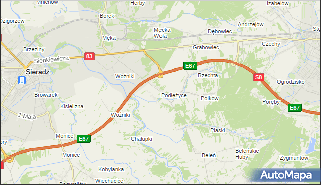 mapa Podłężyce, Podłężyce na mapie Targeo