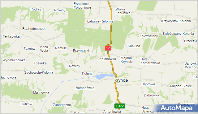 mapa Polanówka gmina Krynice, Polanówka gmina Krynice na mapie Targeo