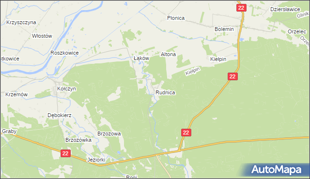 mapa Rudnica gmina Krzeszyce, Rudnica gmina Krzeszyce na mapie Targeo